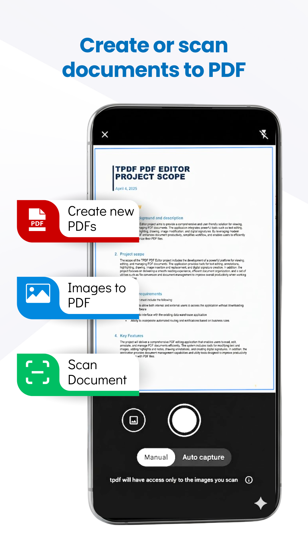 Create or scan documents to PDF
